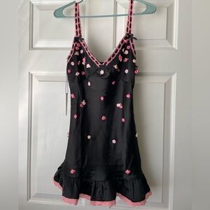 SOLD Betsey Johnson Black and Pink Floral Slip Dress